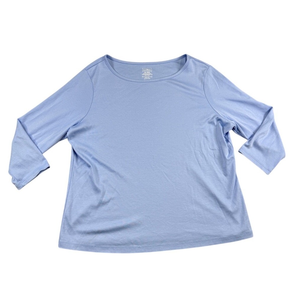LL Bean Womens XL Light Blue 100% Supima Cotton 3/4 Sleeve Boat Neck Top 237662